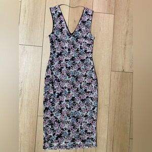 AFRM Mesh Bodycon Dress Size SP | V-Neck Sleeveless Midi, Small Petite